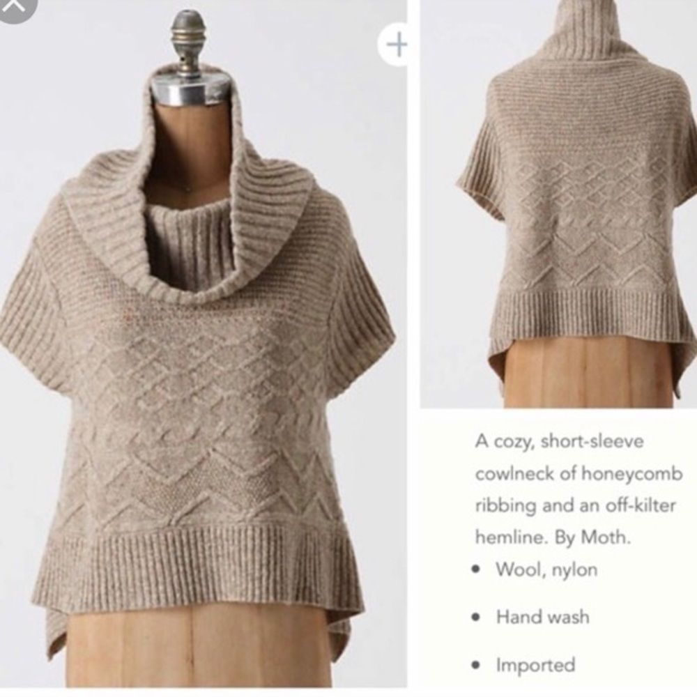 🌻3 for $25 SALE- Anthropologie Moth Sweet Cables Cowl Wool Asymmetrical Sweater